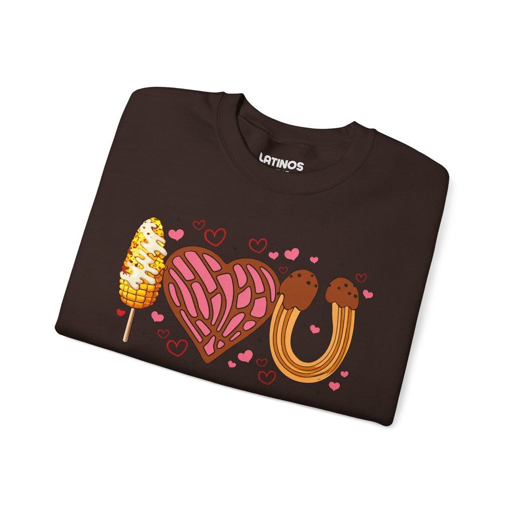I Love You (Elote, Concha, Churro Love Fest) Latino Valentine's Day Comfy Crewneck Sweater | Funny Mexican Viral | 3 Colors