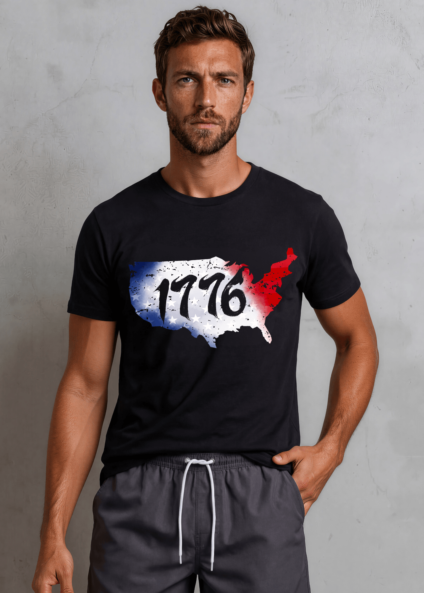 Men's 1776 Distressed USA Map Graphic T-Shirt Made in USA