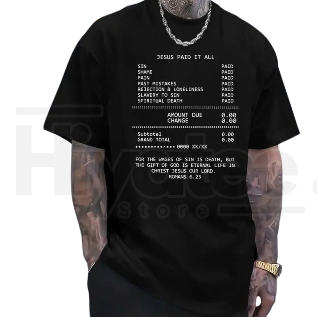 "Jesus Paid It All" Graphic Print Tee – Soft Breathable Christian Faith T-Shirt