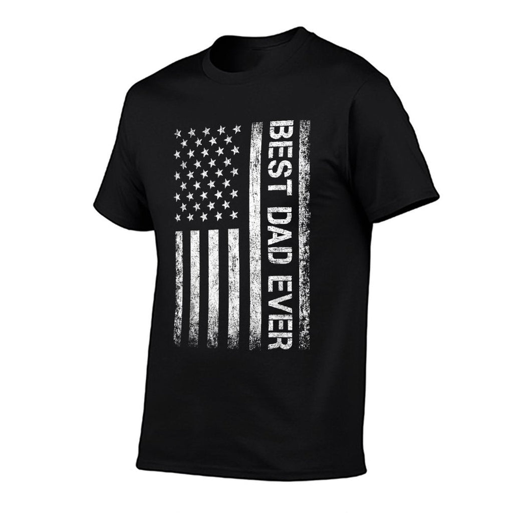 Best Dad Ever US American Flag for Fathers Day  Ribbed Collar T-Shirt