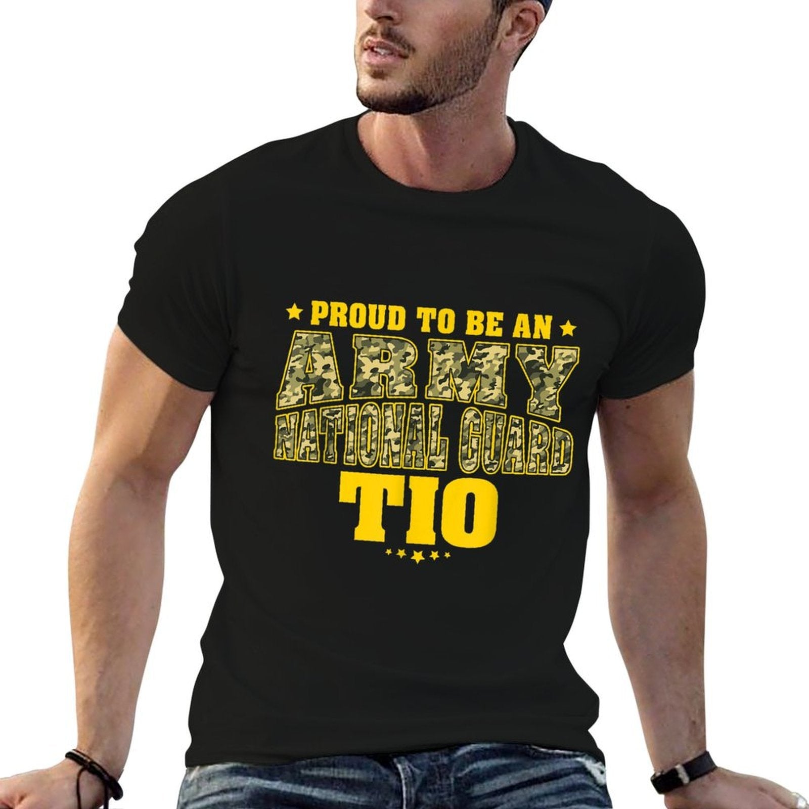 Mens Proud To Be An Army National Guard Tio Camo Military Uncle  Fade-proof Color T-Shirt