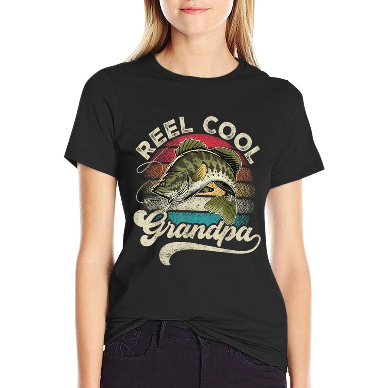 Reel Cool Grandpa Fishing Vintage Retro Fathers Day Men Dad  Fade-proof Color T-Shirt