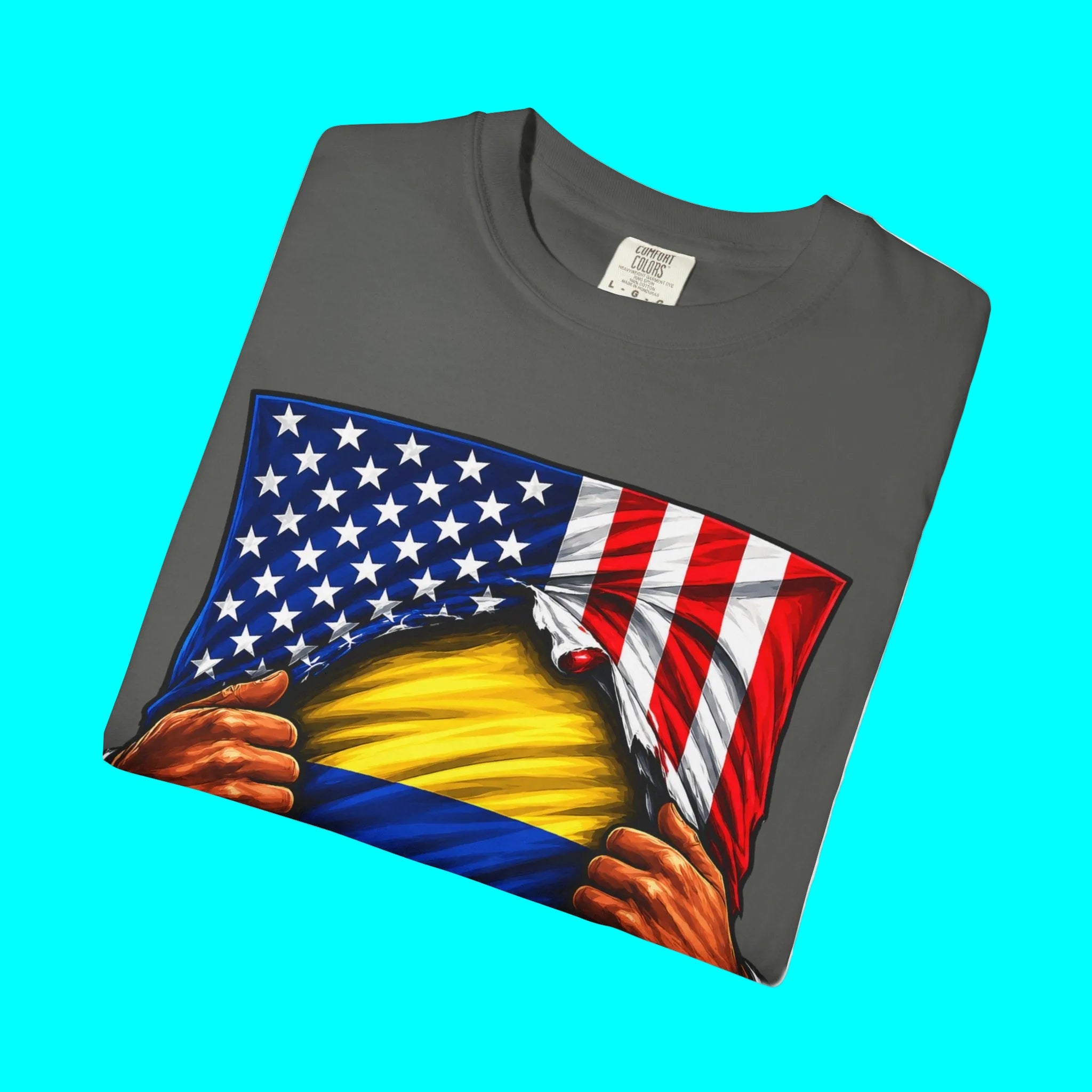 Colombia Flag + USA Flag Heritage T-shirt | Colombian American Flag Culture Rip 4th Of July | Funny Viral Latino Tees | Heavyweight Cotton