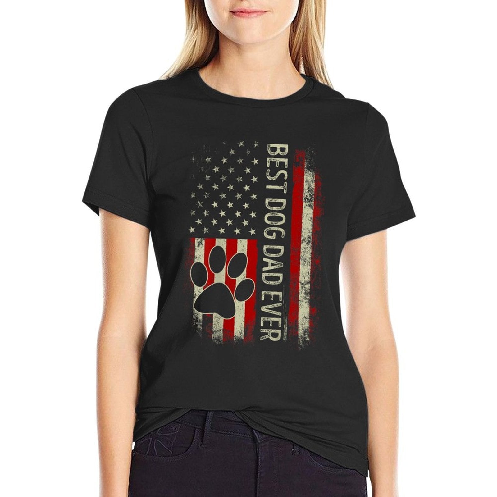 Vintage American Funny Dad Fathers Day Dog Dad On Back  Tagless Design T-Shirt