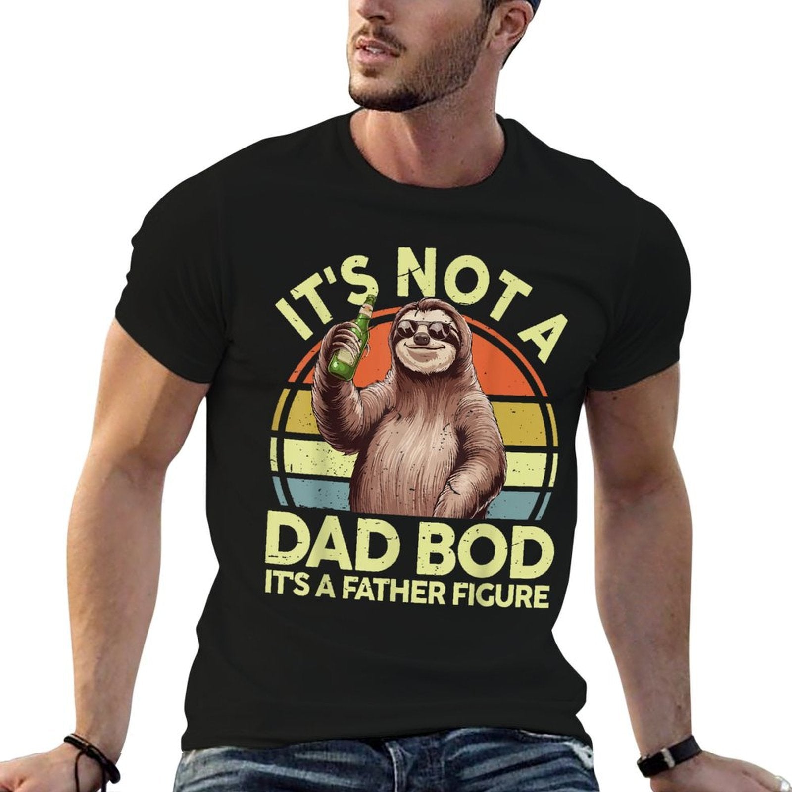 Vintage Its Not Dad Bod Father Figure Funny Sloth Daddy Papa  Heathered Texture T-Shirt