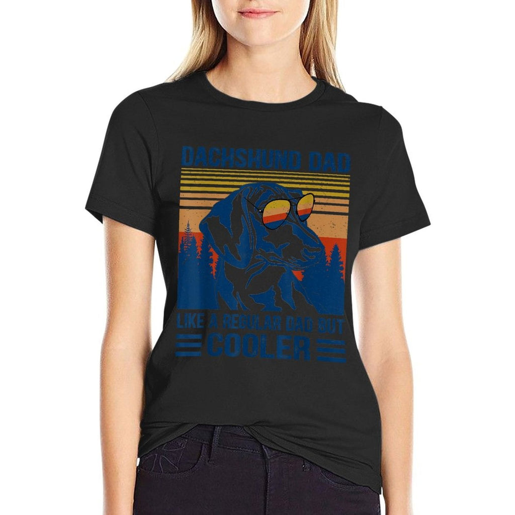 Vintage Dachshund Dad Like A Regular Dad But Cooler Funny  Ribbed Collar T-Shirt