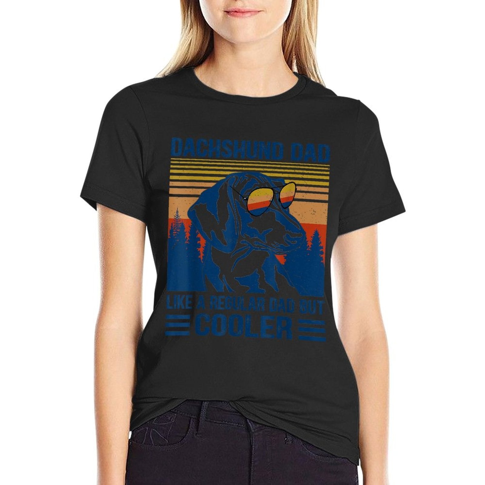 Vintage Dachshund Dad Like A Regular Dad But Cooler Funny  Ribbed Collar T-Shirt