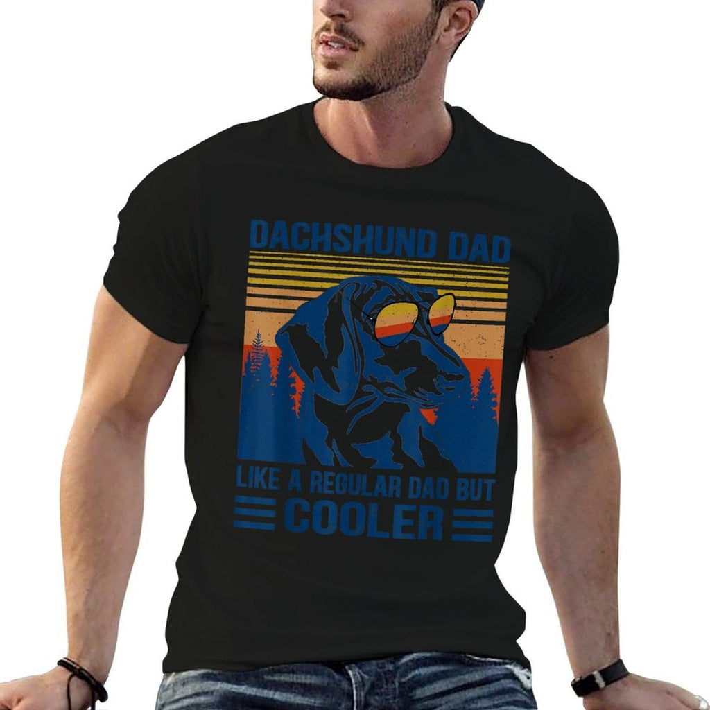 Vintage Dachshund Dad Like A Regular Dad But Cooler Funny  Ribbed Collar T-Shirt