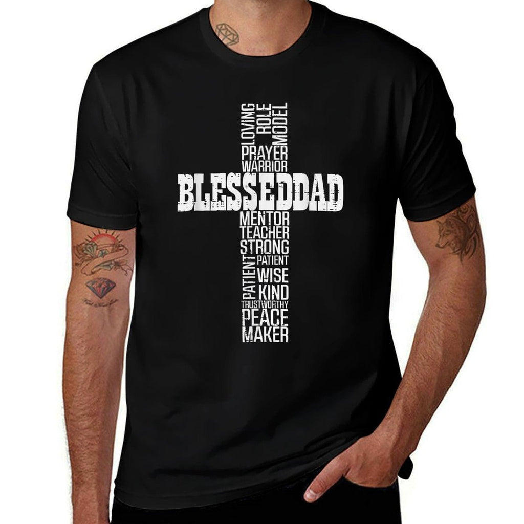 Fathers Day Blessed Dad Cross Christian Daddy Papa Dada Men  Vintage-inspired T-Shirt