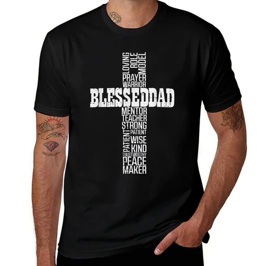 Fathers Day Blessed Dad Cross Christian Daddy Papa Dada Men  Vintage-inspired T-Shirt