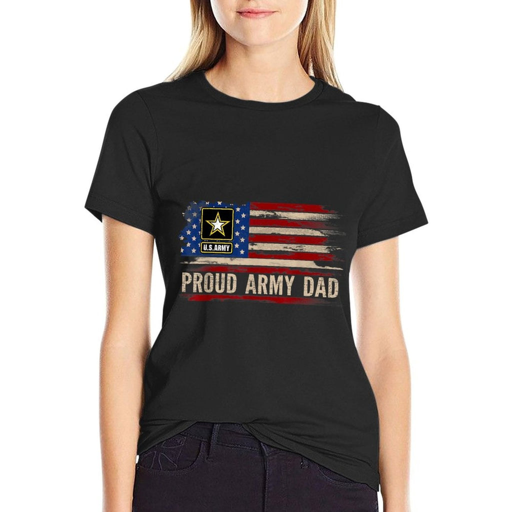 Vintage Proud Army Dad American Veteran Gift  Summer-ready Fabric T-Shirt