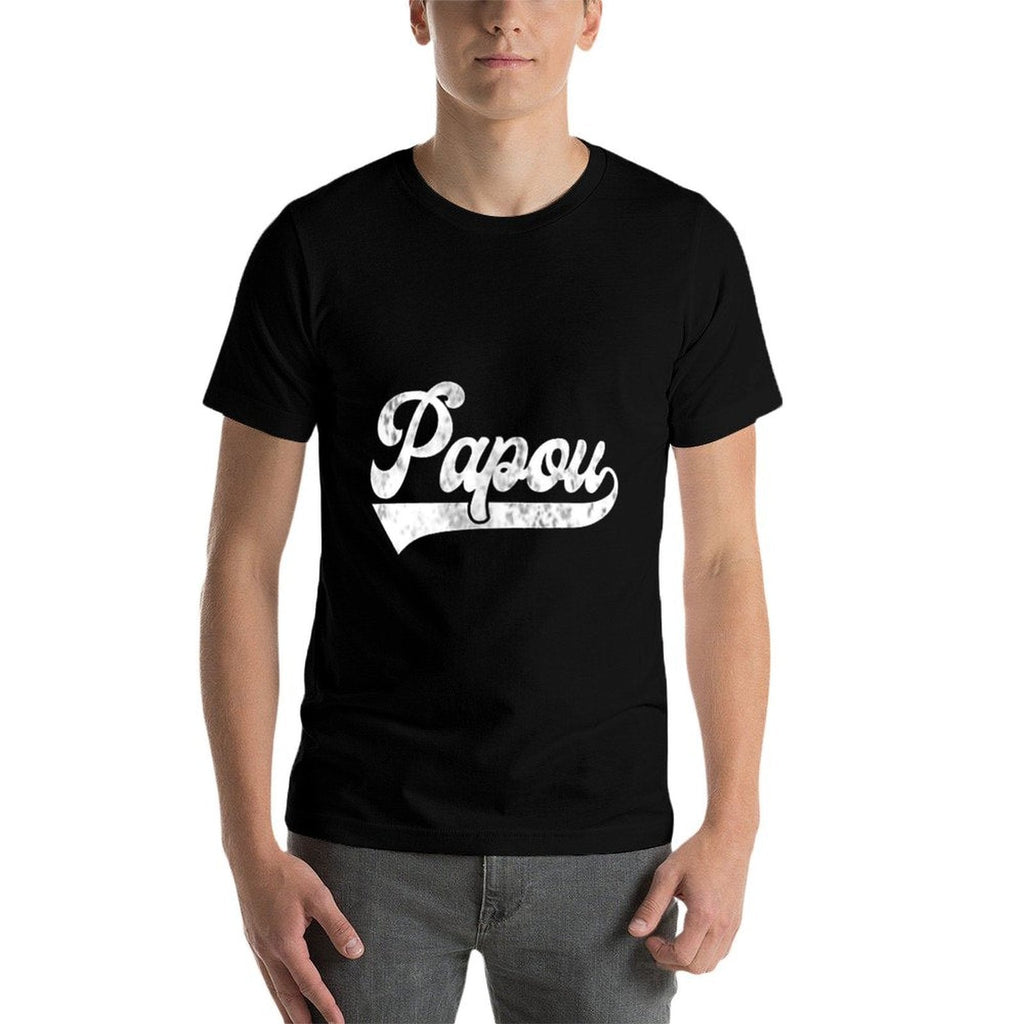 Mens Papou Vintage Retro Fathers Day for Papa Grandpa  Graphic-printed T-Shirt