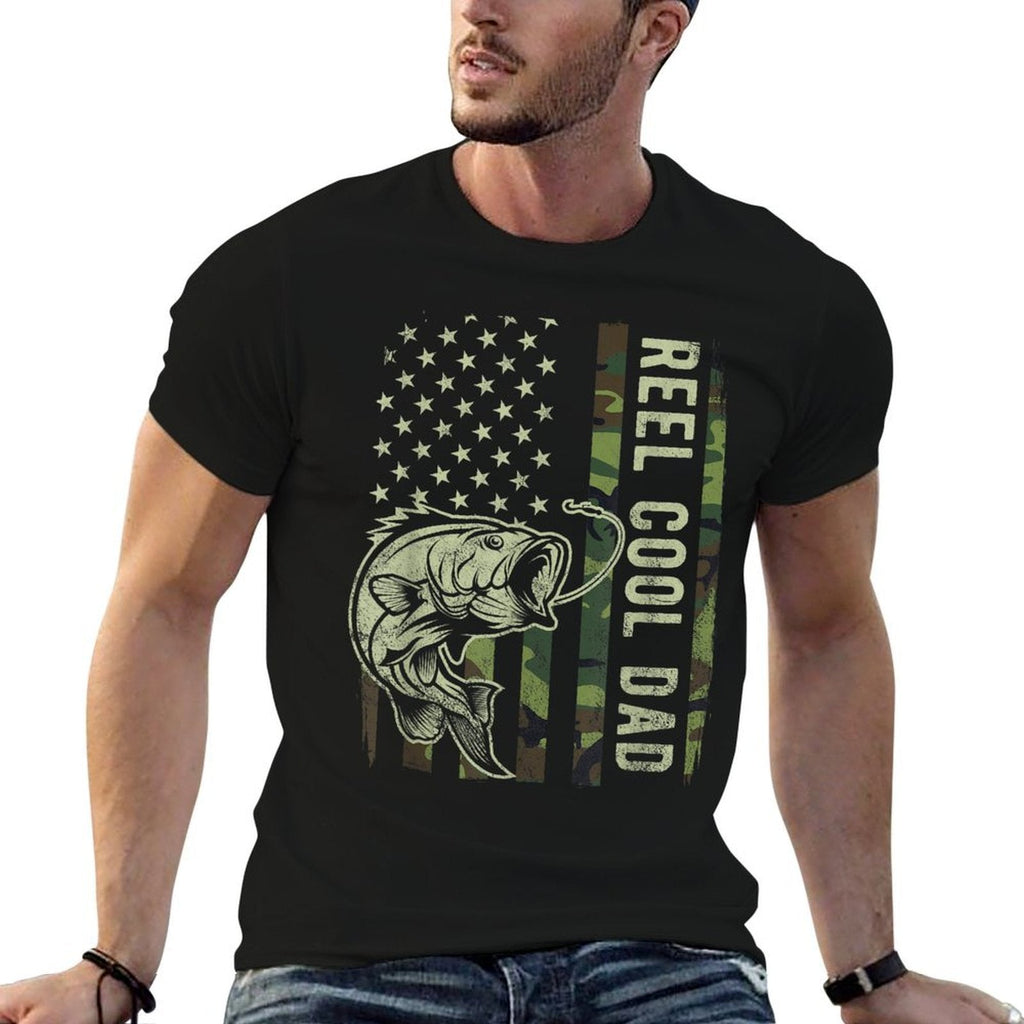 Reel Cool Dad Camouflage American Fathers Day  Relaxed-fit T-Shirt