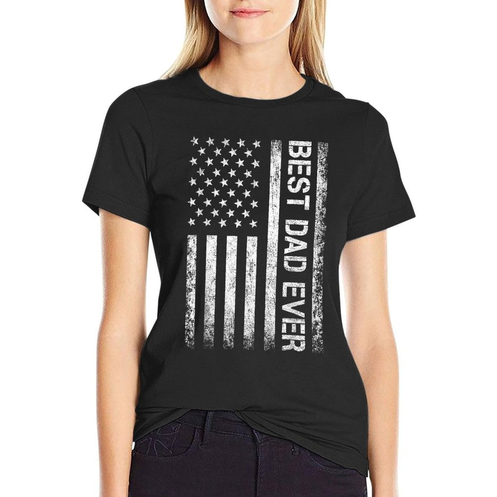 Best Dad Ever US American Flag for Fathers Day  Ribbed Collar T-Shirt