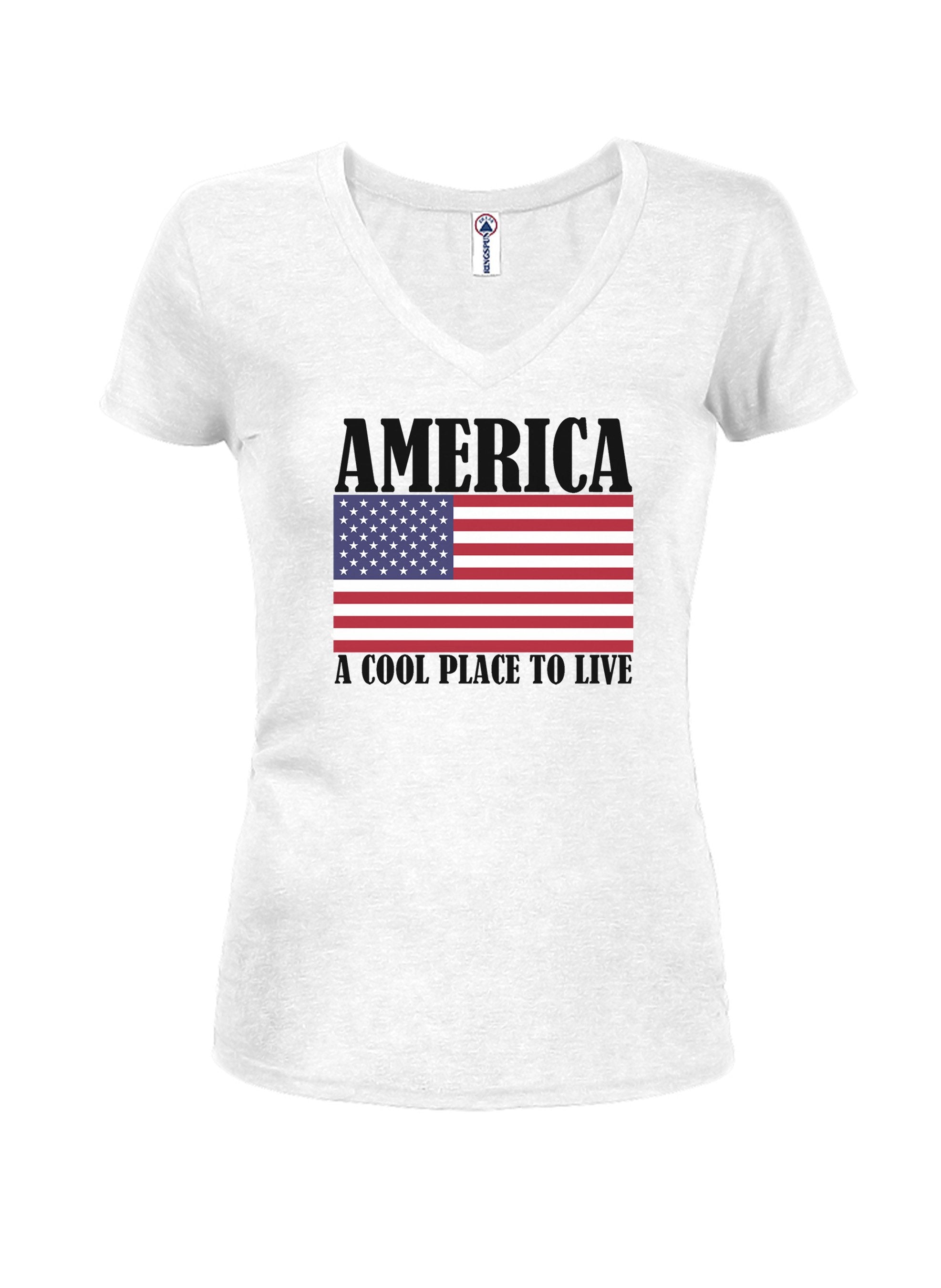 America A Cool Place To Live Juniors V Neck T-Shirt