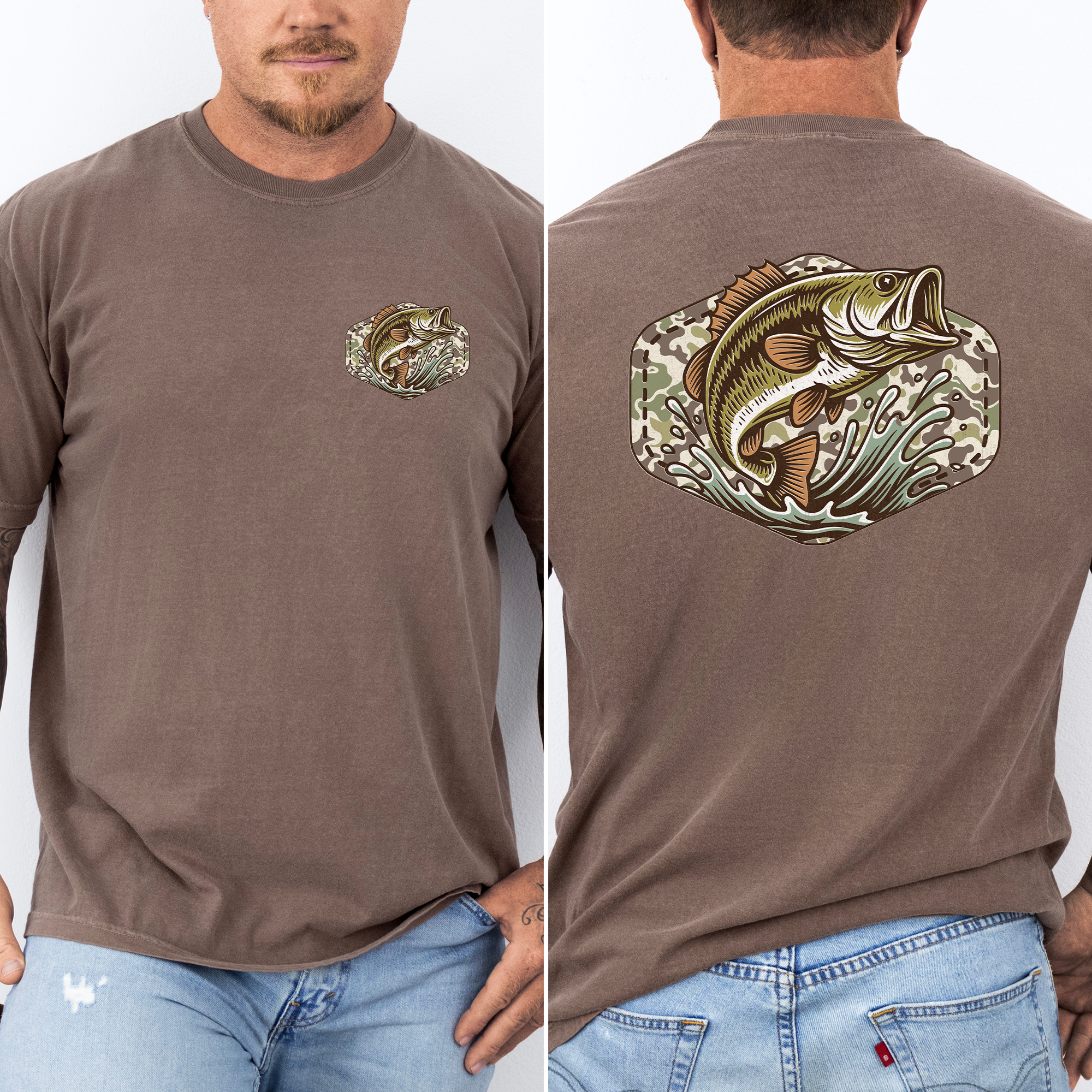 Bass Fishing, Camo, Camouflage, Hunting, Dad, Father's Day, Husband, Guy Gift, Old School, Comfort Colors T-Shirt