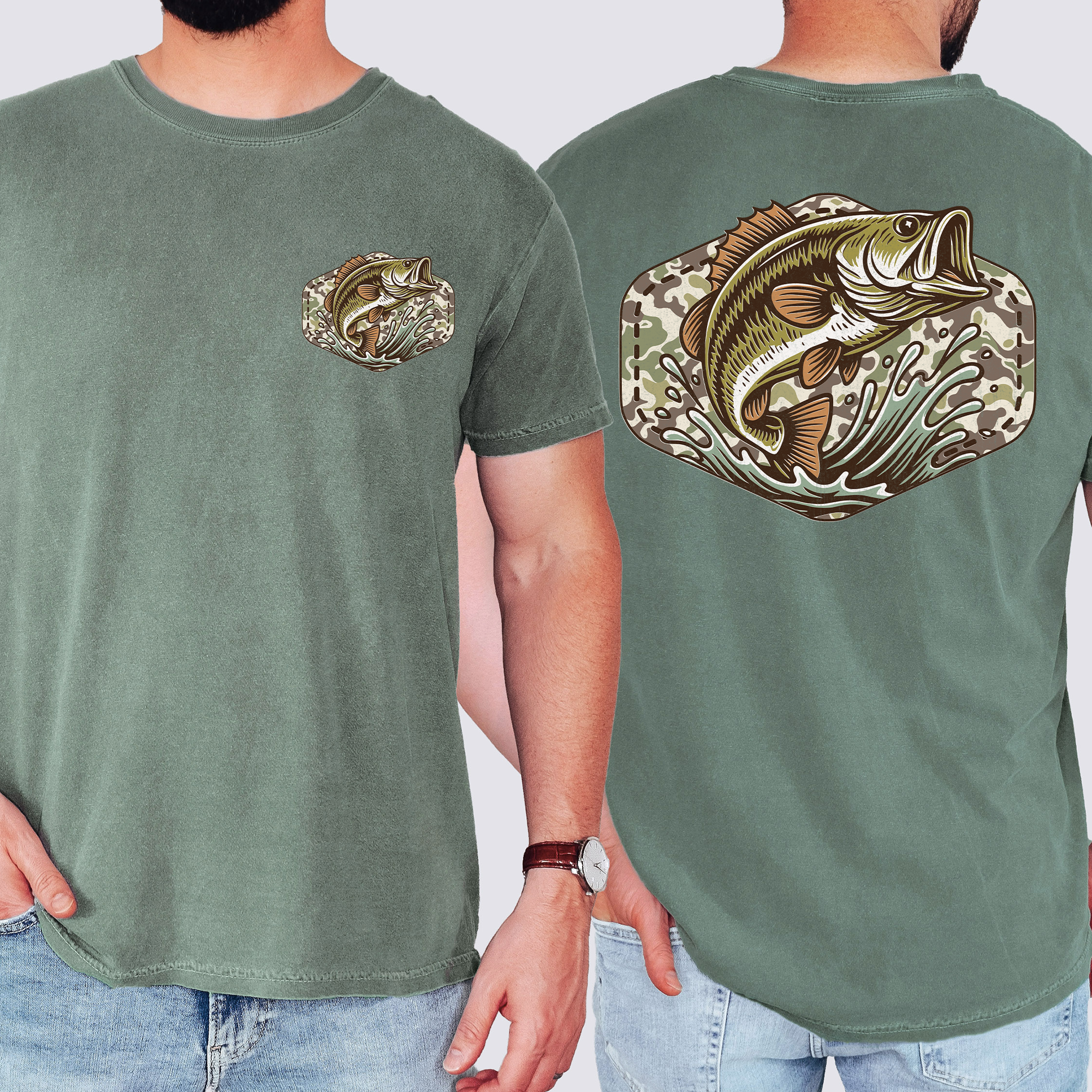 Bass Fishing, Camo, Camouflage, Hunting, Dad, Father's Day, Husband, Guy Gift, Old School, Comfort Colors T-Shirt