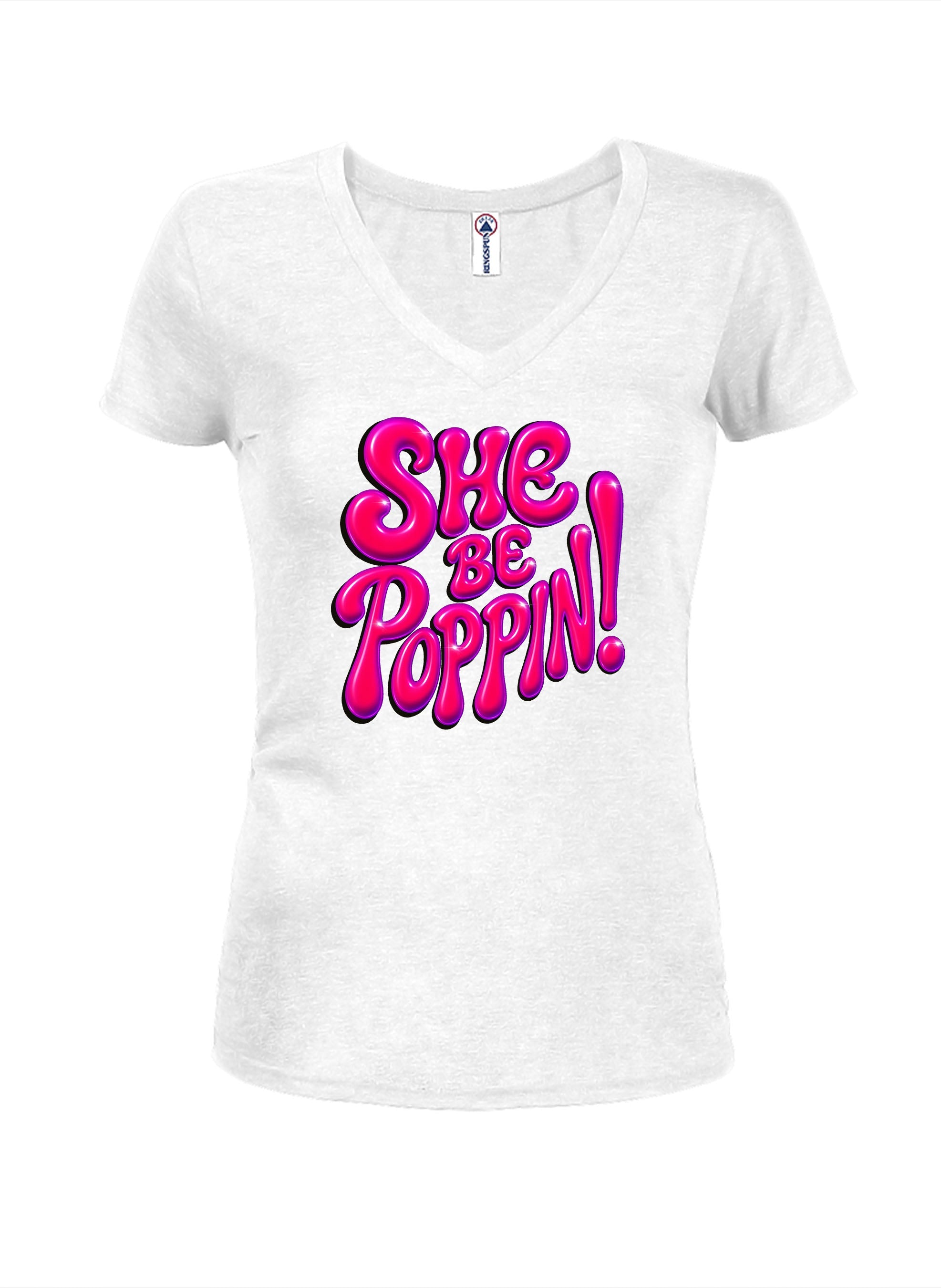 She Be Poppin Juniors V Neck T-Shirt