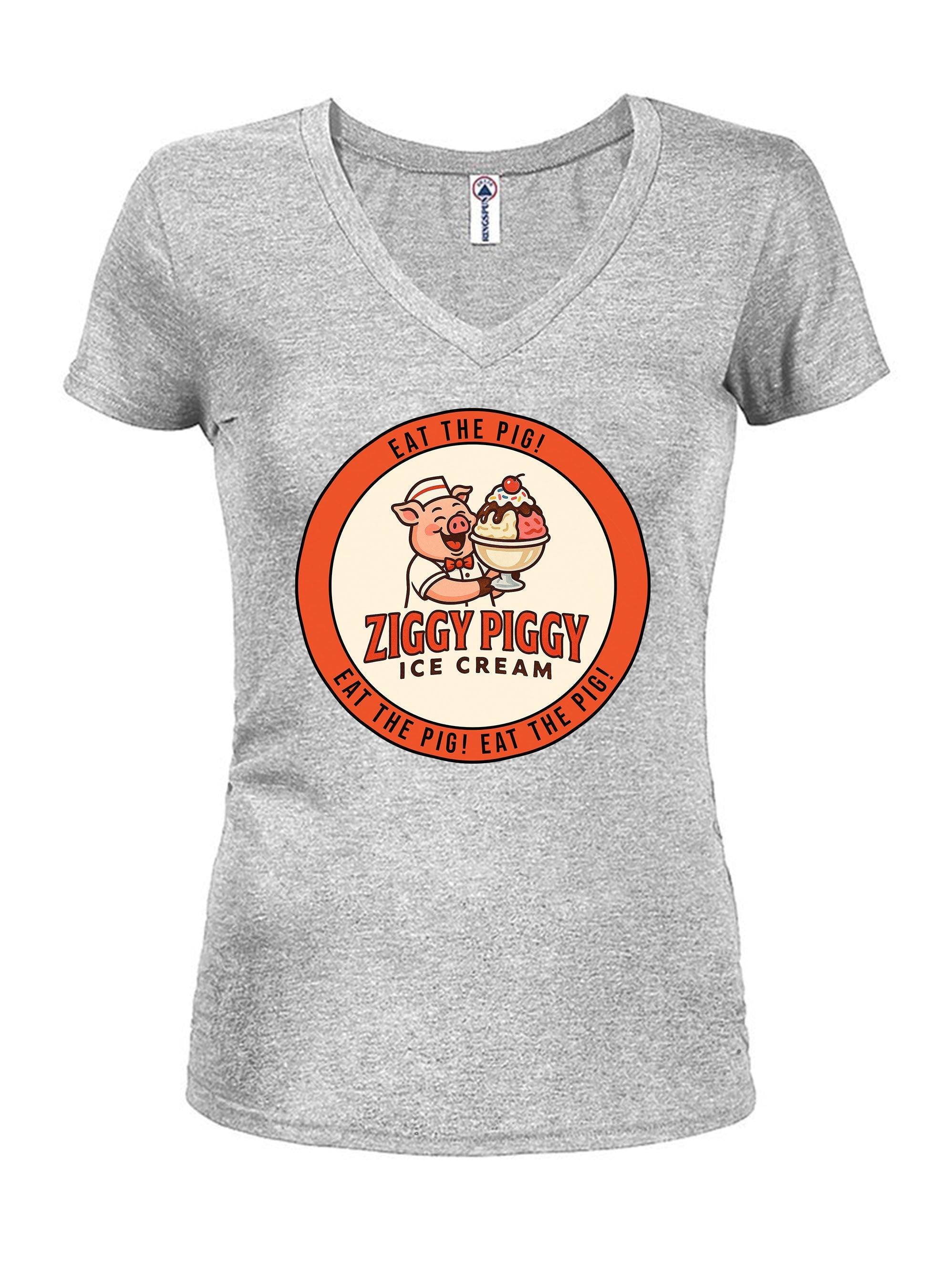 Ziggy Piggy Eat the Pig Juniors V Neck T-Shirt