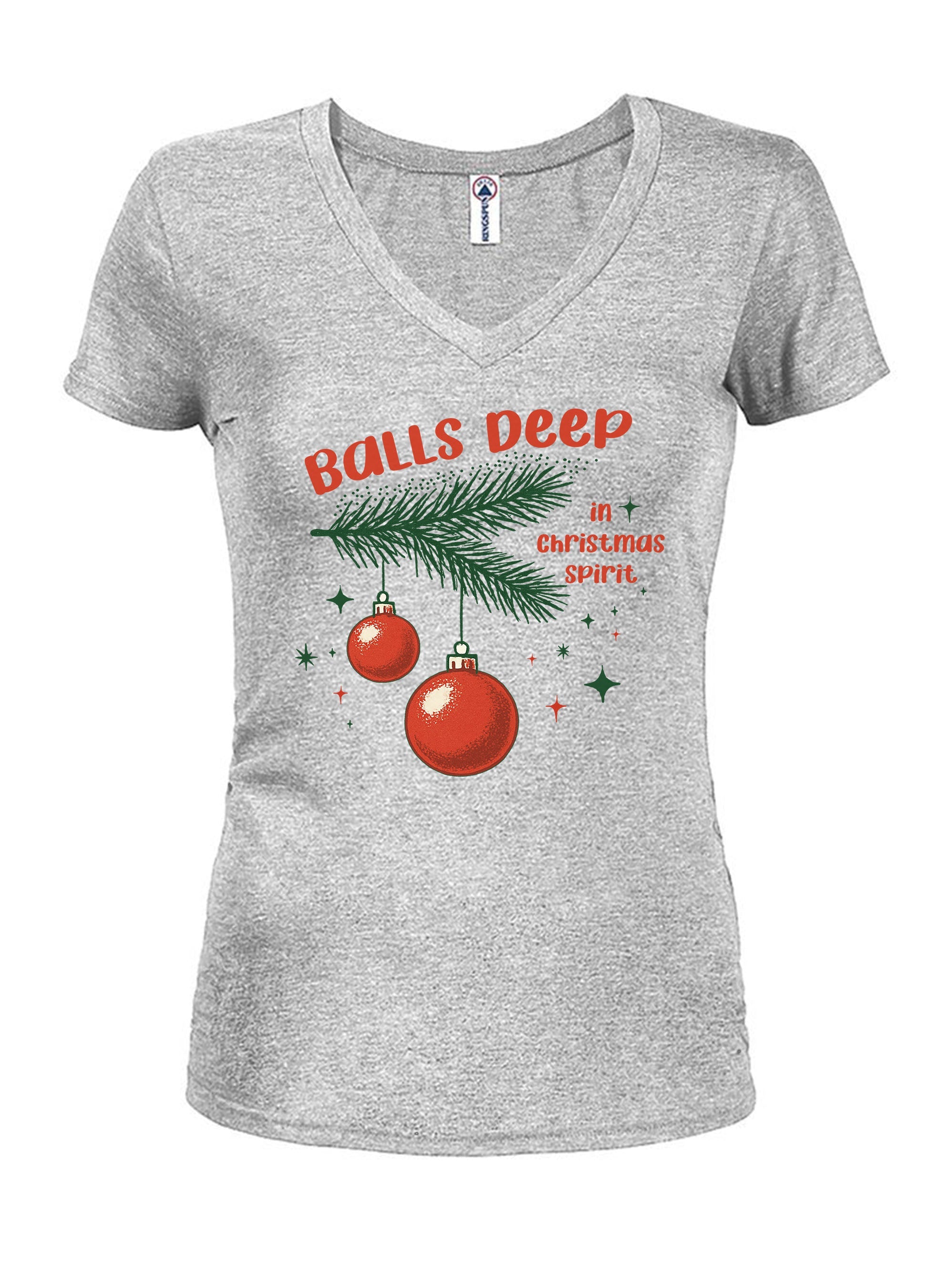 Balls Deep in Christmas Spirit Juniors V Neck T-Shirt