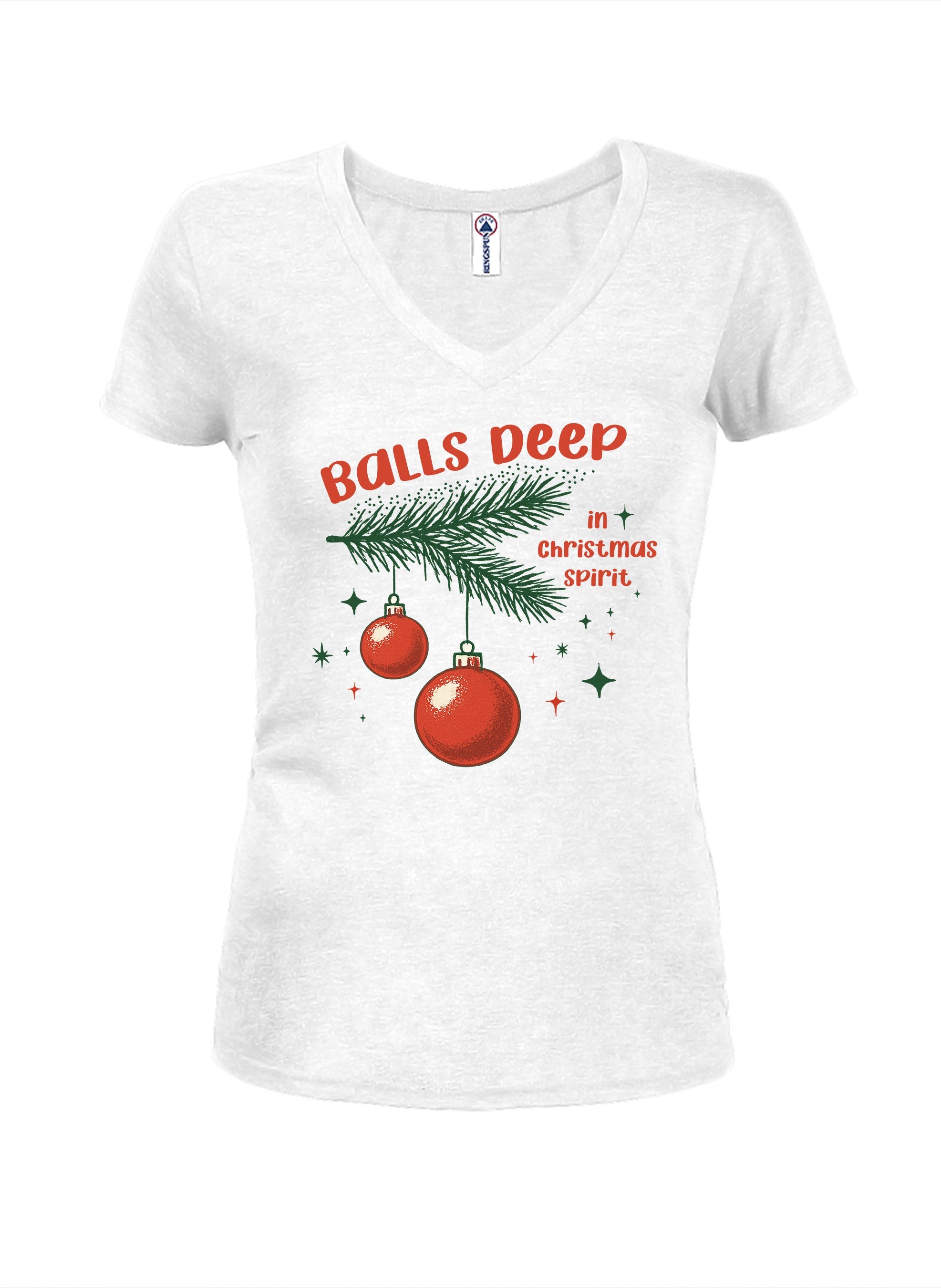 Balls Deep in Christmas Spirit Juniors V Neck T-Shirt