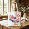Floral Chicken Printed Faux Patchwork Tote Bag, Coquette Hen Farmhouse Gift Shopper