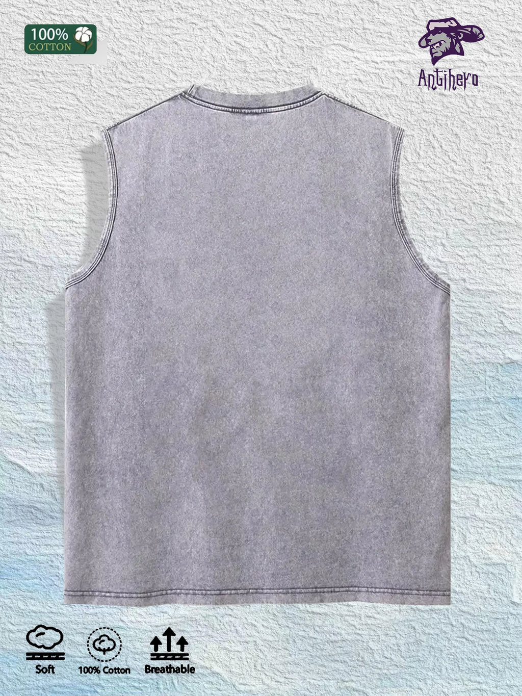 WASH YOUR HAND Graphic Washed Vest US Warehouse 3 Colors Cotton Tank