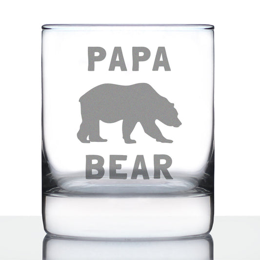 Papa Bear Whiskey Rocks Glass - Cute Funny Dad Gift Ideas for Father's Day or Birthday - 10.25 Oz Glasses