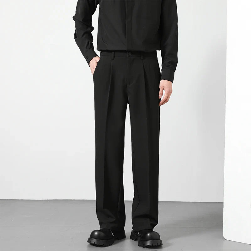 2025 Men's Loose Suit Pants Classic Straight Solid Color Drape Elastic