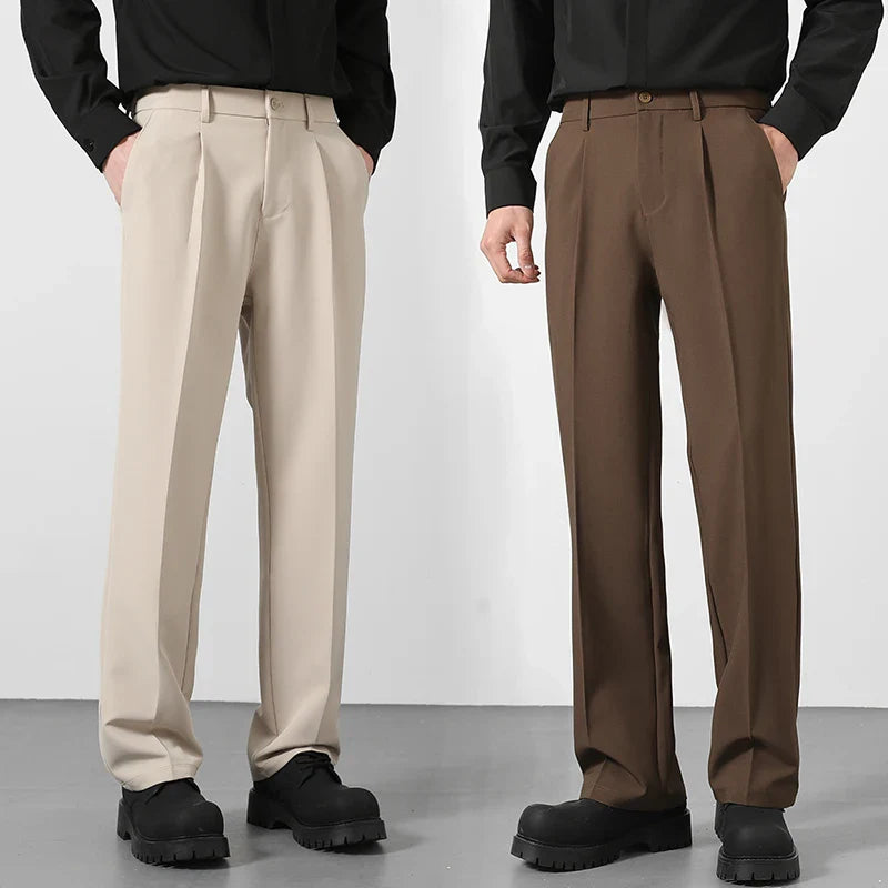2025 Men's Loose Suit Pants Classic Straight Solid Color Drape Elastic