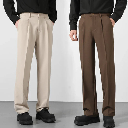 2025 Men's Loose Suit Pants Classic Straight Solid Color Drape Elastic
