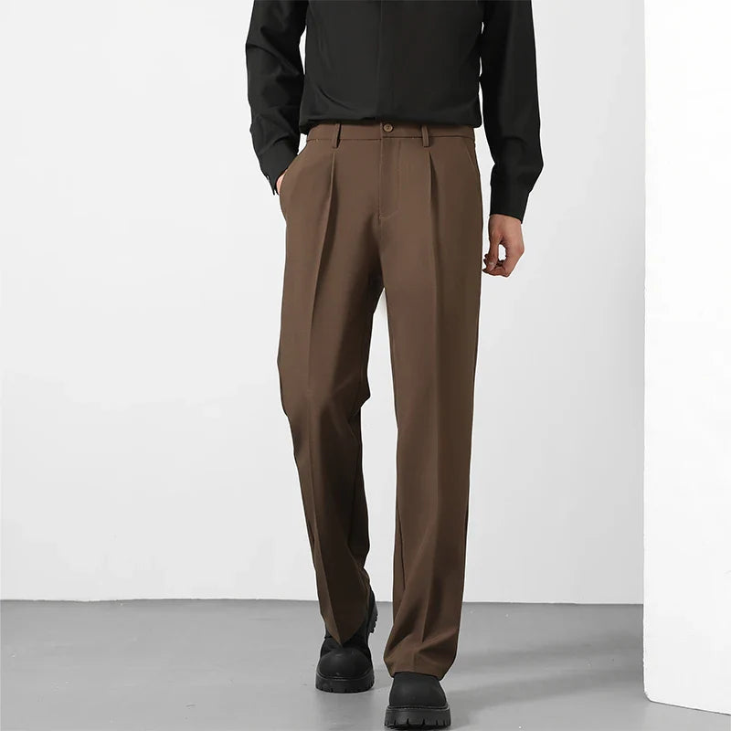 2025 Men's Loose Suit Pants Classic Straight Solid Color Drape Elastic