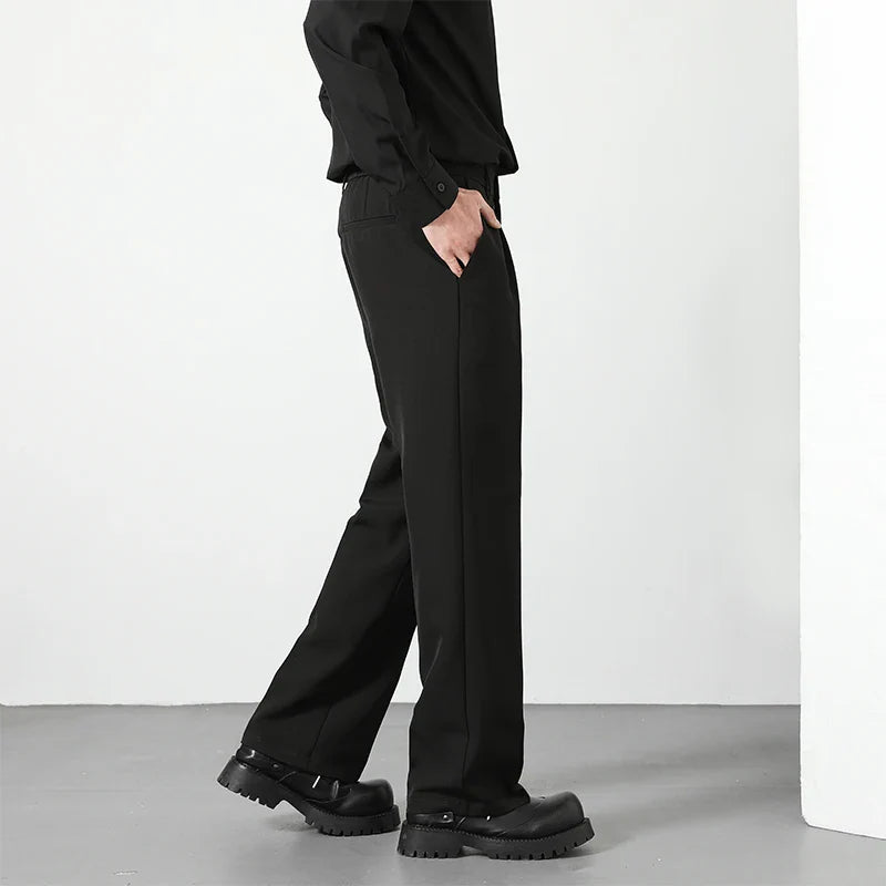 2025 Men's Loose Suit Pants Classic Straight Solid Color Drape Elastic