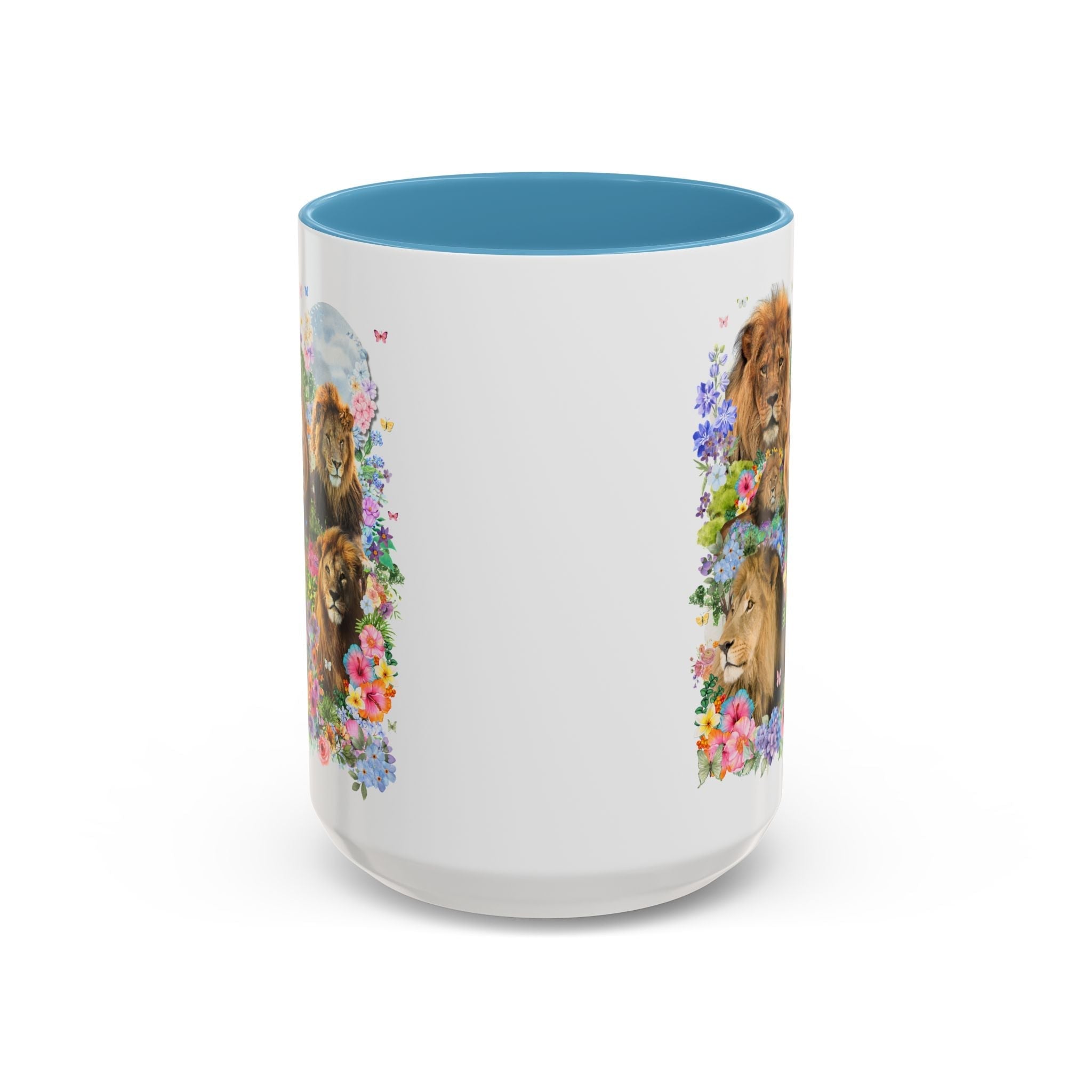 Colorful Big Cat Animal Lover Coffee Mug: Lions in Flowers