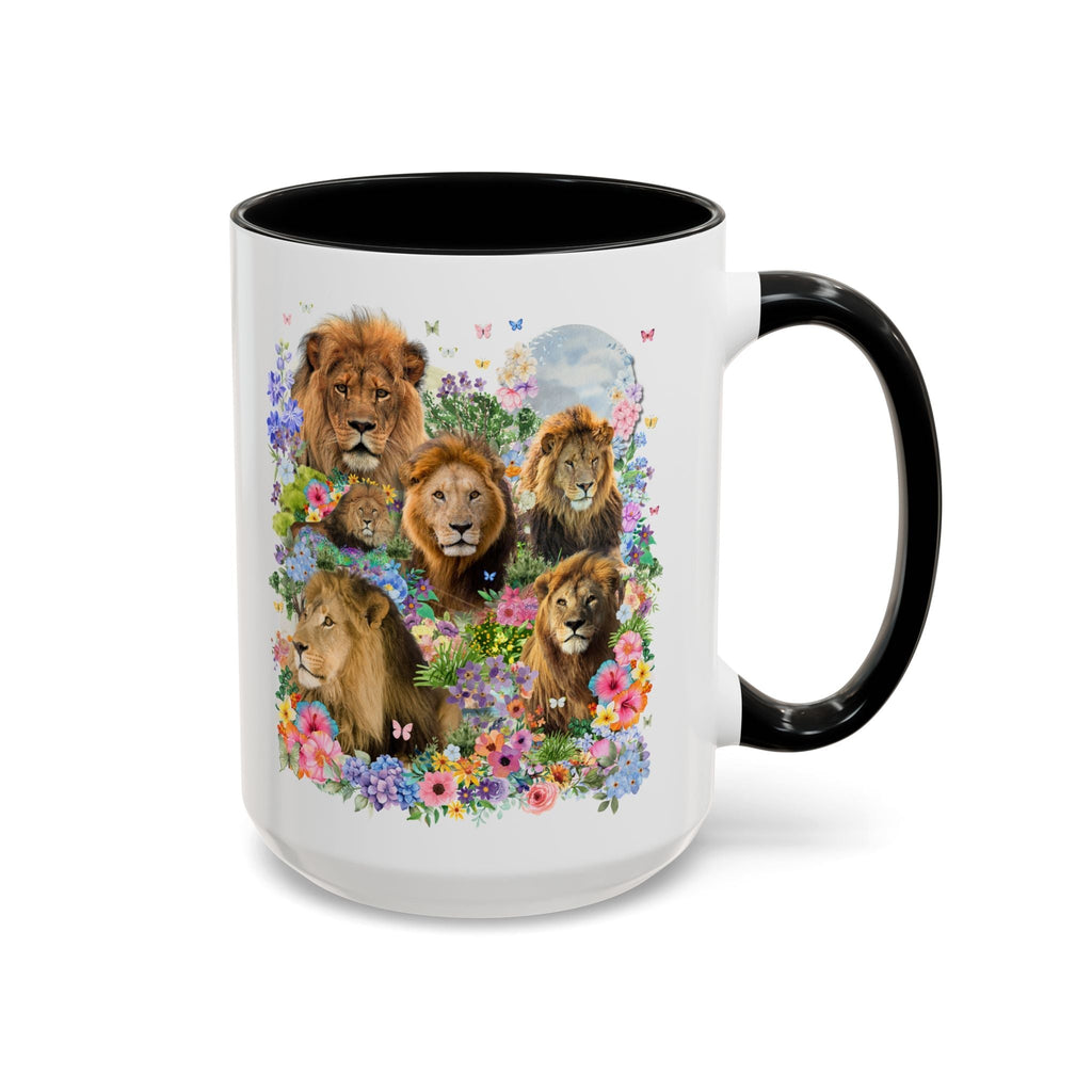 Colorful Big Cat Animal Lover Coffee Mug: Lions in Flowers