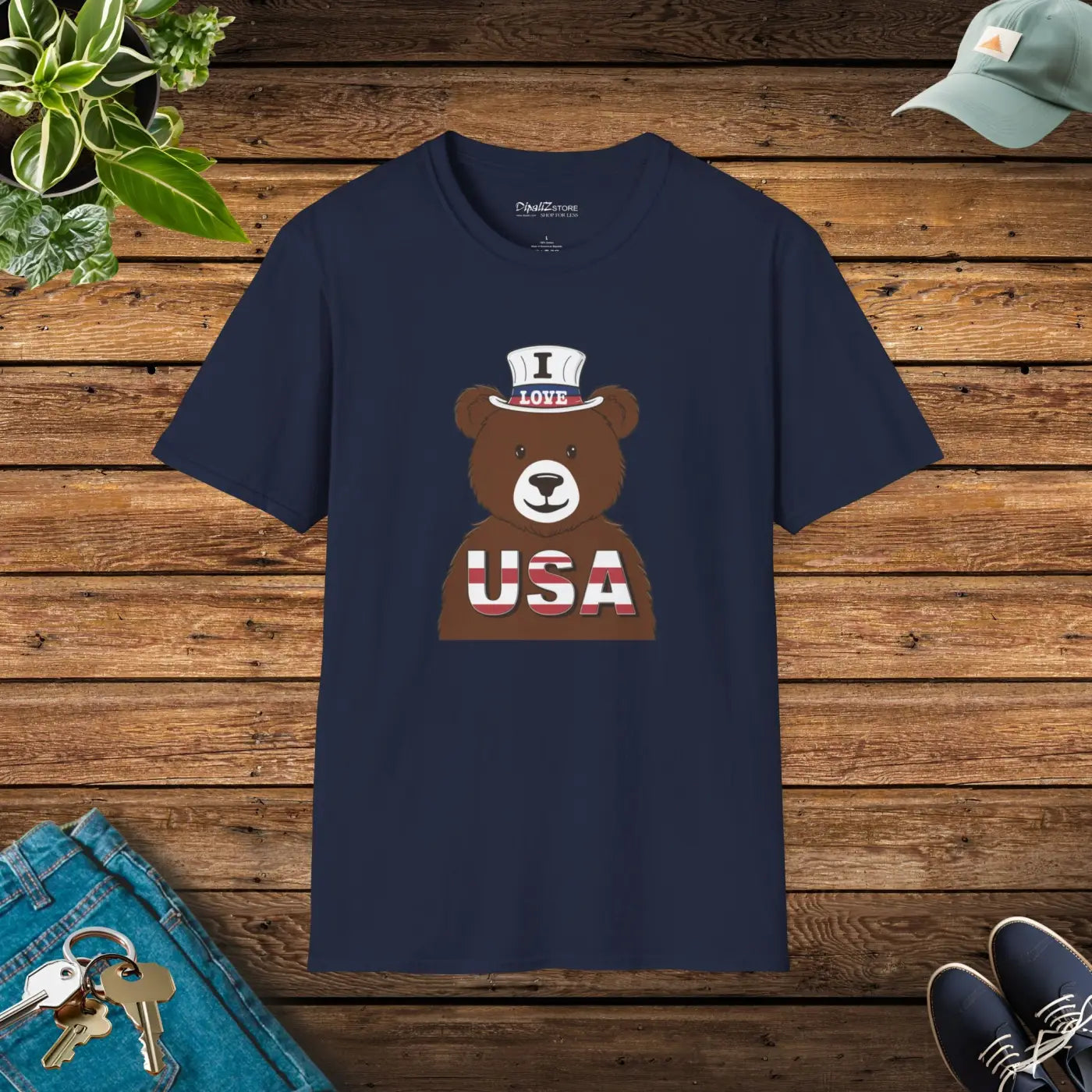 Bear with Usa Tee – Independence Day Cotton - Dipaliz