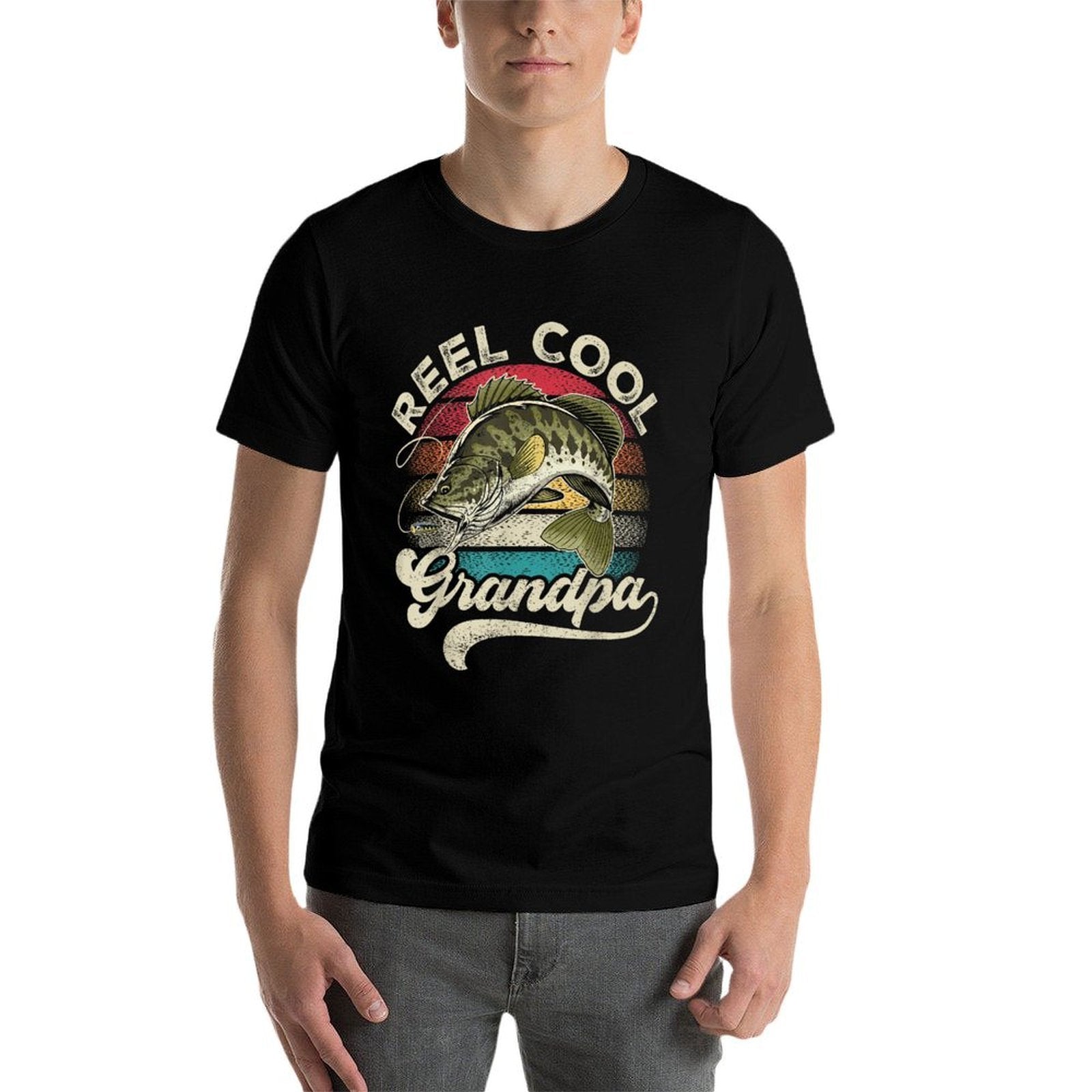 Reel Cool Grandpa Fishing Vintage Retro Fathers Day Men Dad  Fade-proof Color T-Shirt