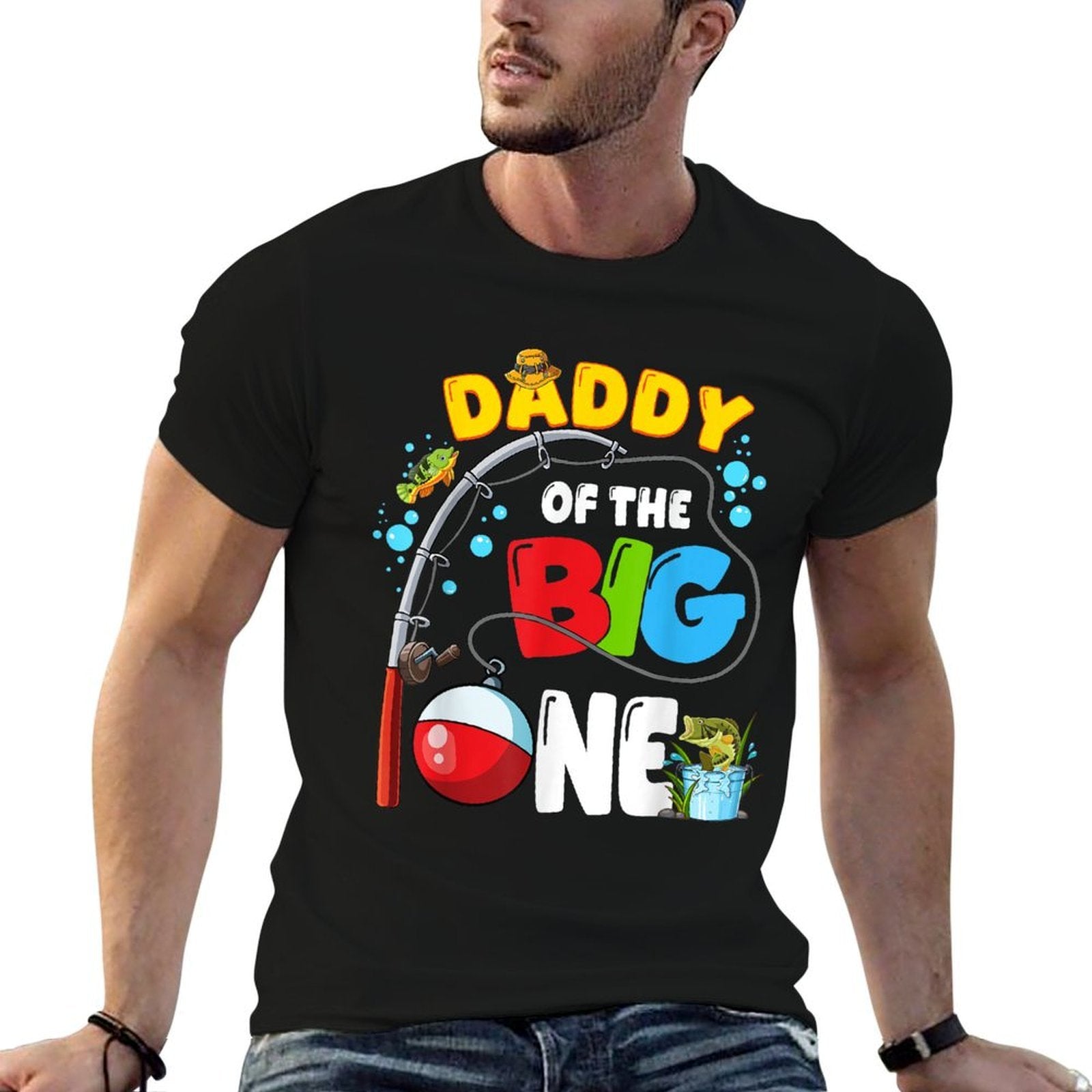 Daddy Of The Big One Fishing O-Fish-Ally Birthday Boy Family  Oversized Silhouette T-Shirt
