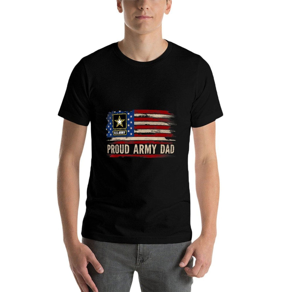 Vintage Proud Army Dad American Veteran Gift  Summer-ready Fabric T-Shirt