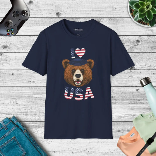 Usa Heart Bear T-shirt – Cotton Unisex Tee - Dipaliz
