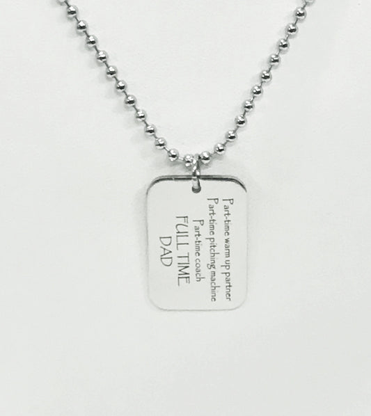 Baseball Dad Necklace, Baseball Dad Gift, Baseball Dad Charm, Dad Coach Gift, Fathers Day Gift,  Part-Time Coach, Full Time Dad Gift