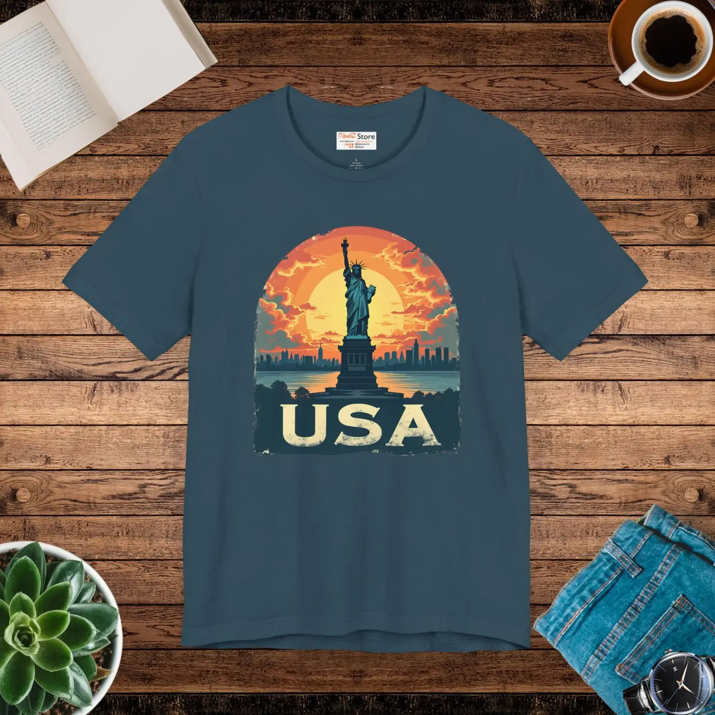 Usa Sunset Design Bold Unisex Jersey Cotton - Dipaliz