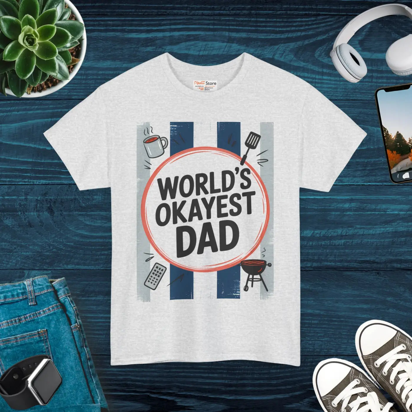 Okayest Dad Humorous Dad Shirt Cotton Tee - Dipaliz